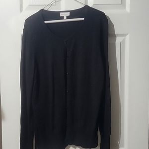 Dressy cardigan, black with metallic finish satin covered buttons
